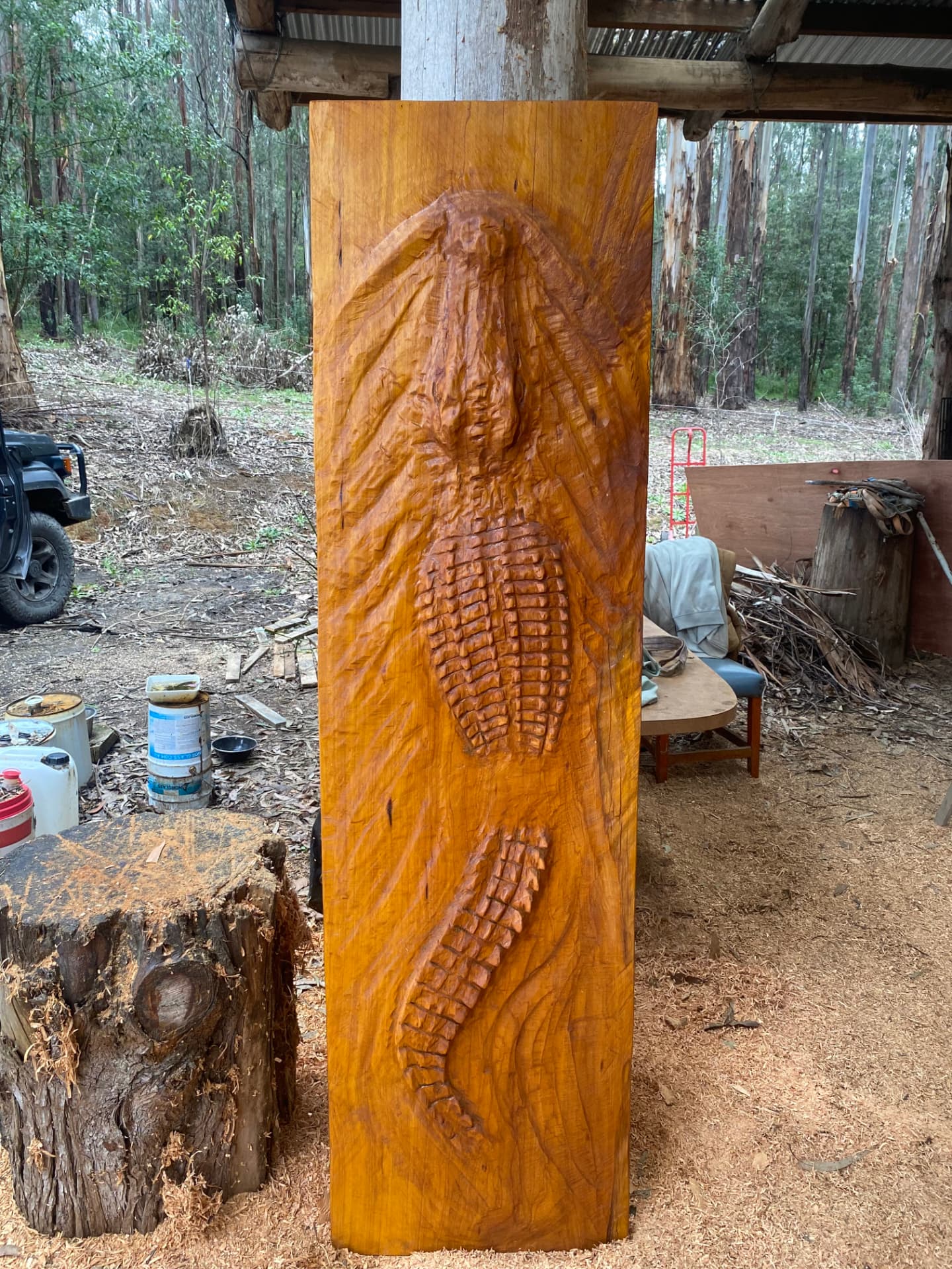 Crocodile Wall Piece — chainsaw sculpture in Cypress